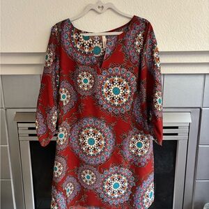 POINT Elegant Red Patterned Women's Top Tunic Large